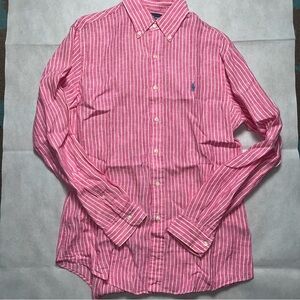 Ralph Lauren pink and white striped linen custom fit button down shirt size S